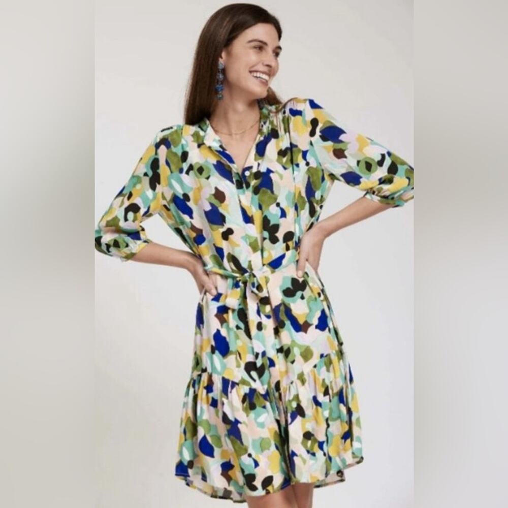 Tyler Boe Button Front Belted Tie‎ Waist Petra Floral Dress Multicolor 2 XS